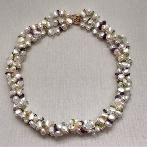 Ross-Simons 14kt Gold Cultured Pearl Gemstone Torsade Necklace - Picture 6 of 16